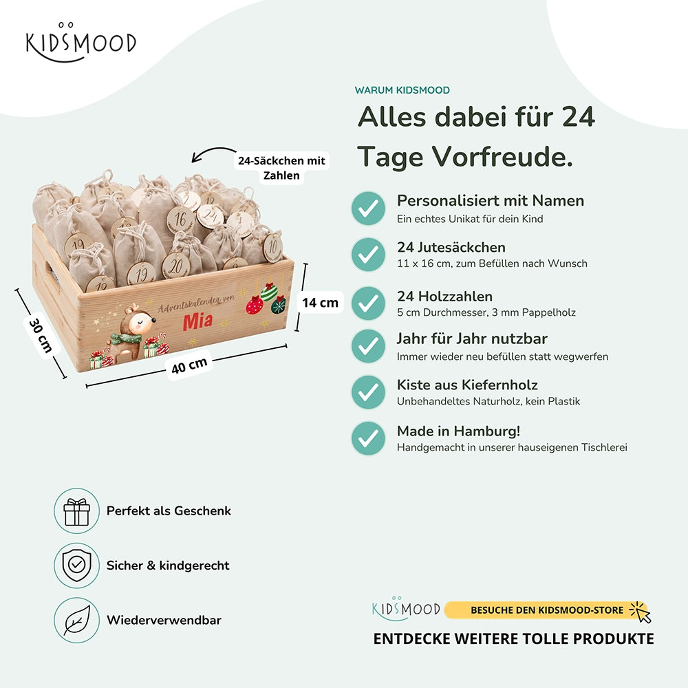 Personalisierter Adventskalender zum Befüllen - Reh mit Geschenken