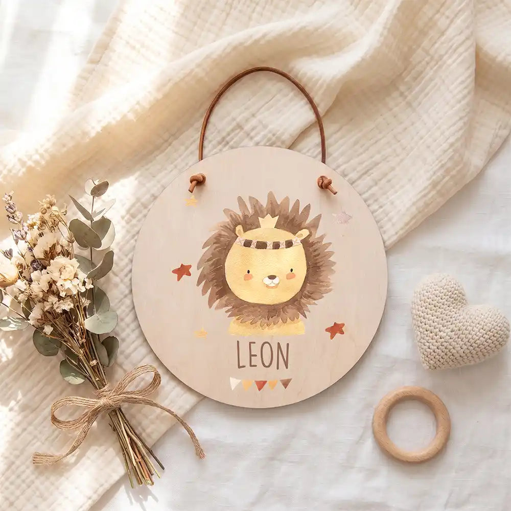 Türschild Kinderzimmer Löwe mit Krone, zum Aufhängen an Tür, Wand oder Haken