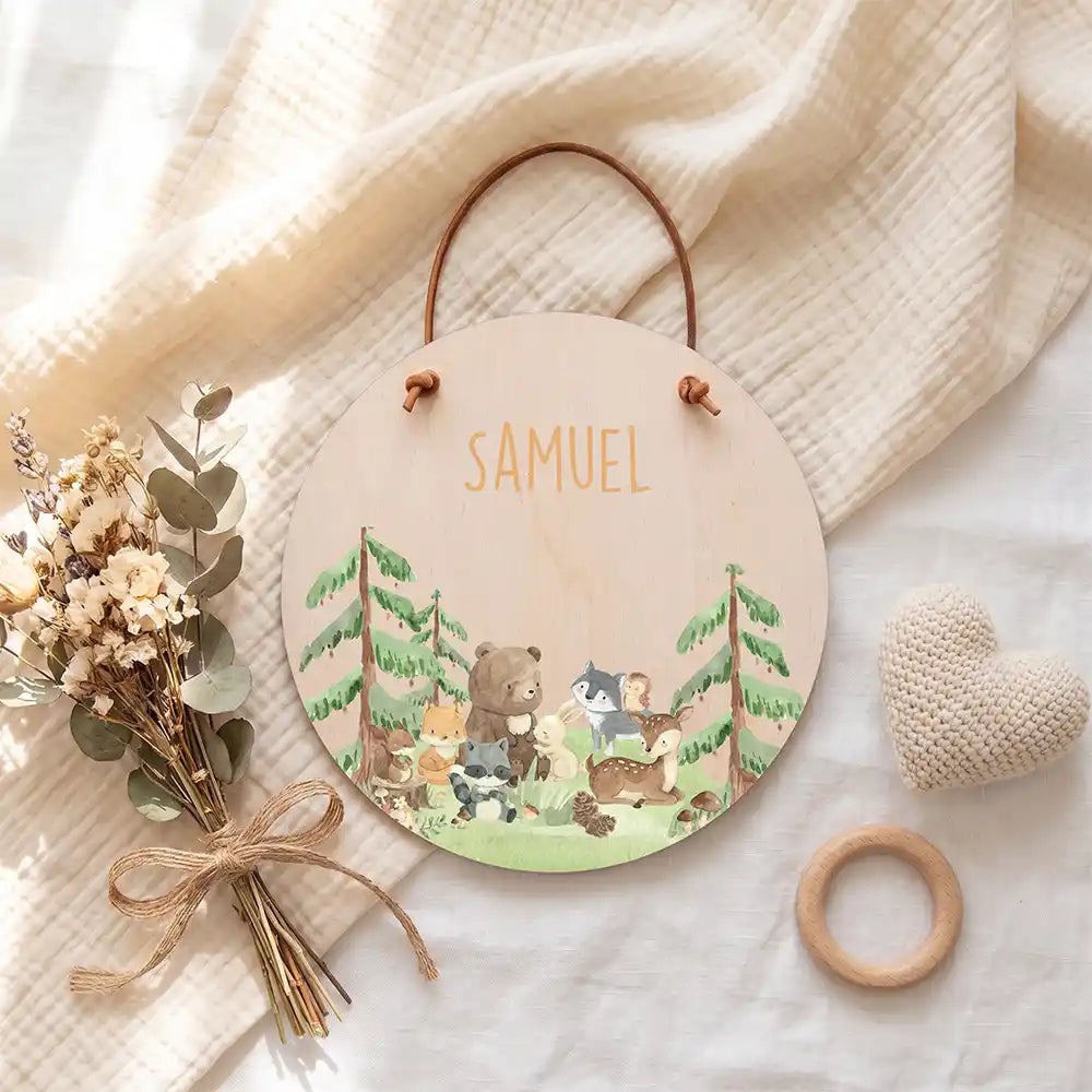 Türschild Kinderzimmer Waldtiere, zum Aufhängen an Tür, Wand oder Haken