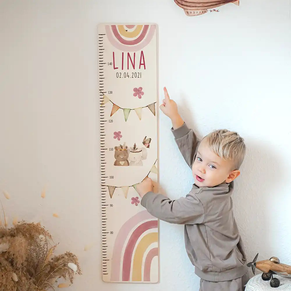 Messlatte Kinder Holz & Aluverbund - Regenbogen Bär