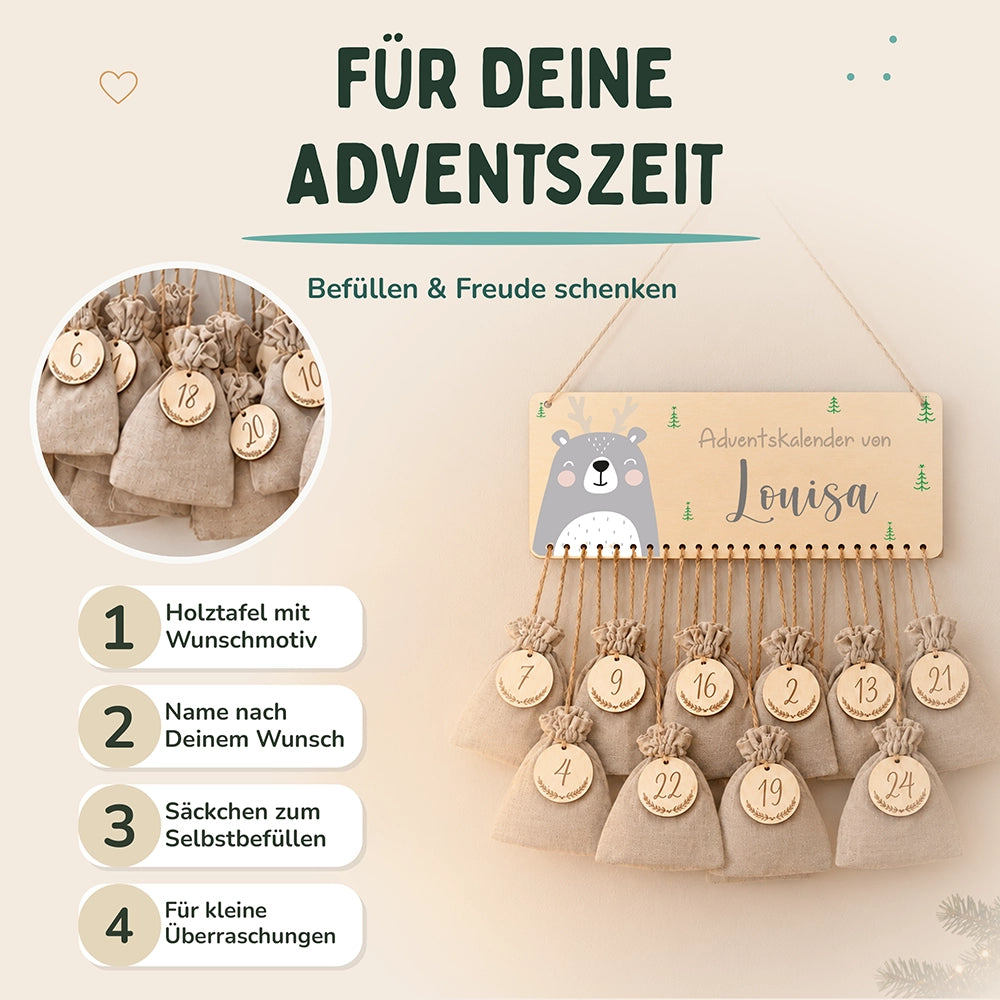 Personalisierbarer Adventskalender farbig - Rentier grau