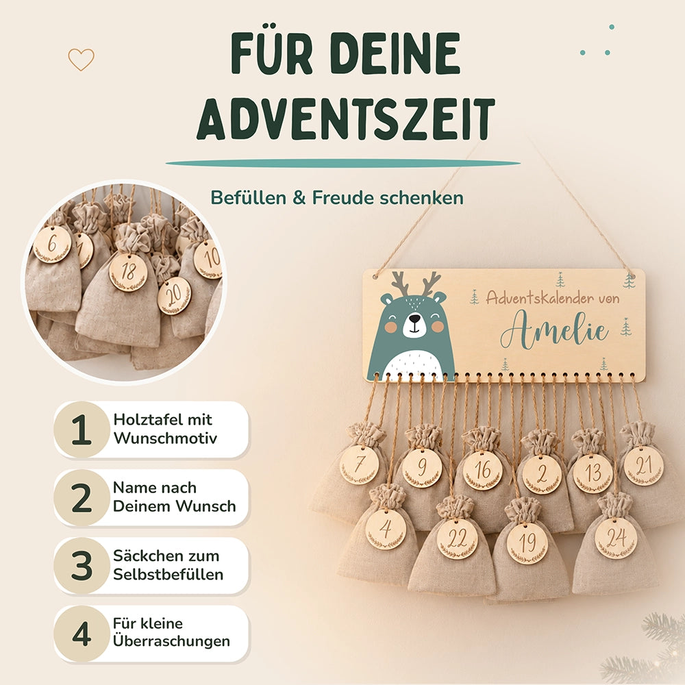 Personalisierbarer Adventskalender farbig - Rentier