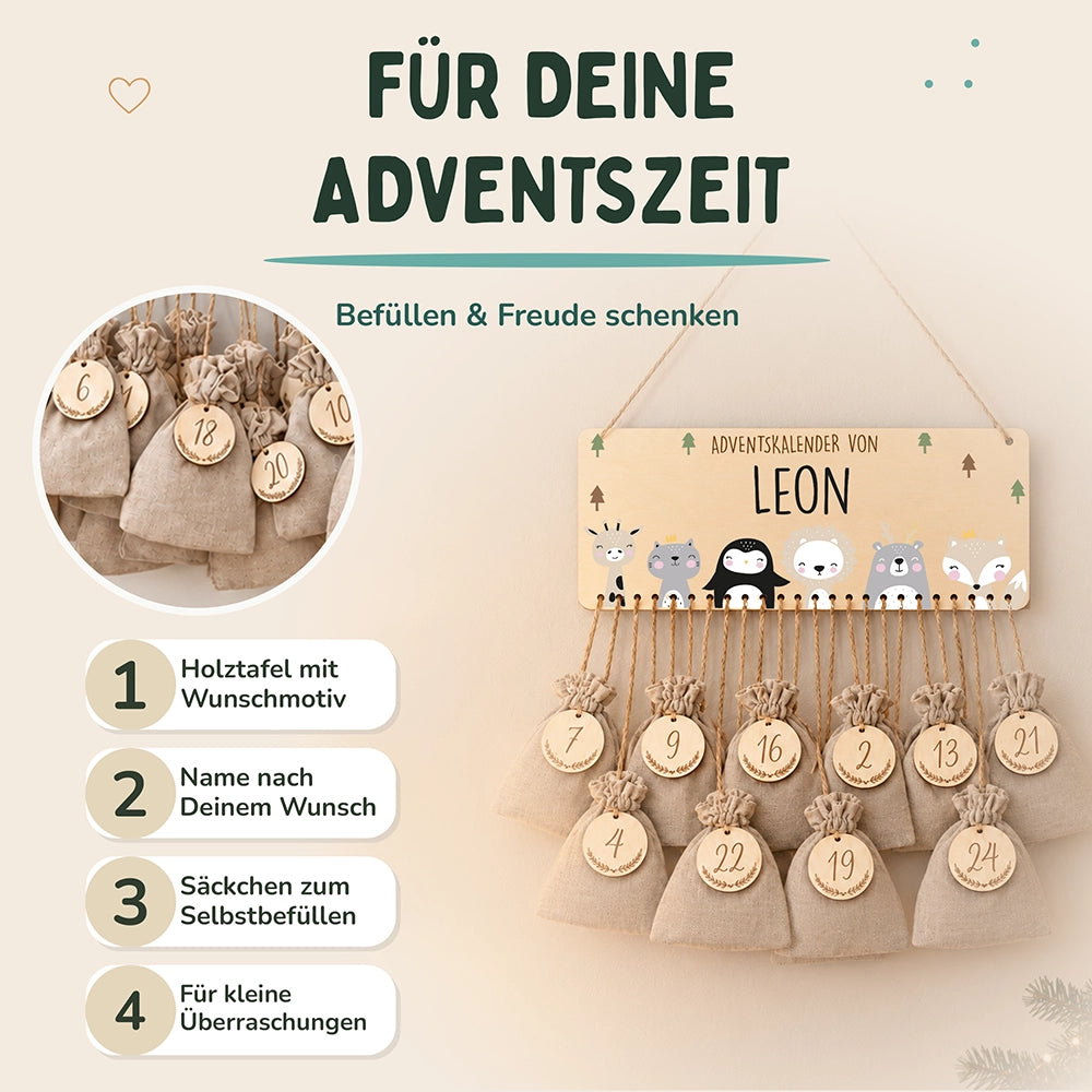 Personalisierbarer Adventskalender farbig - Winterfamilie