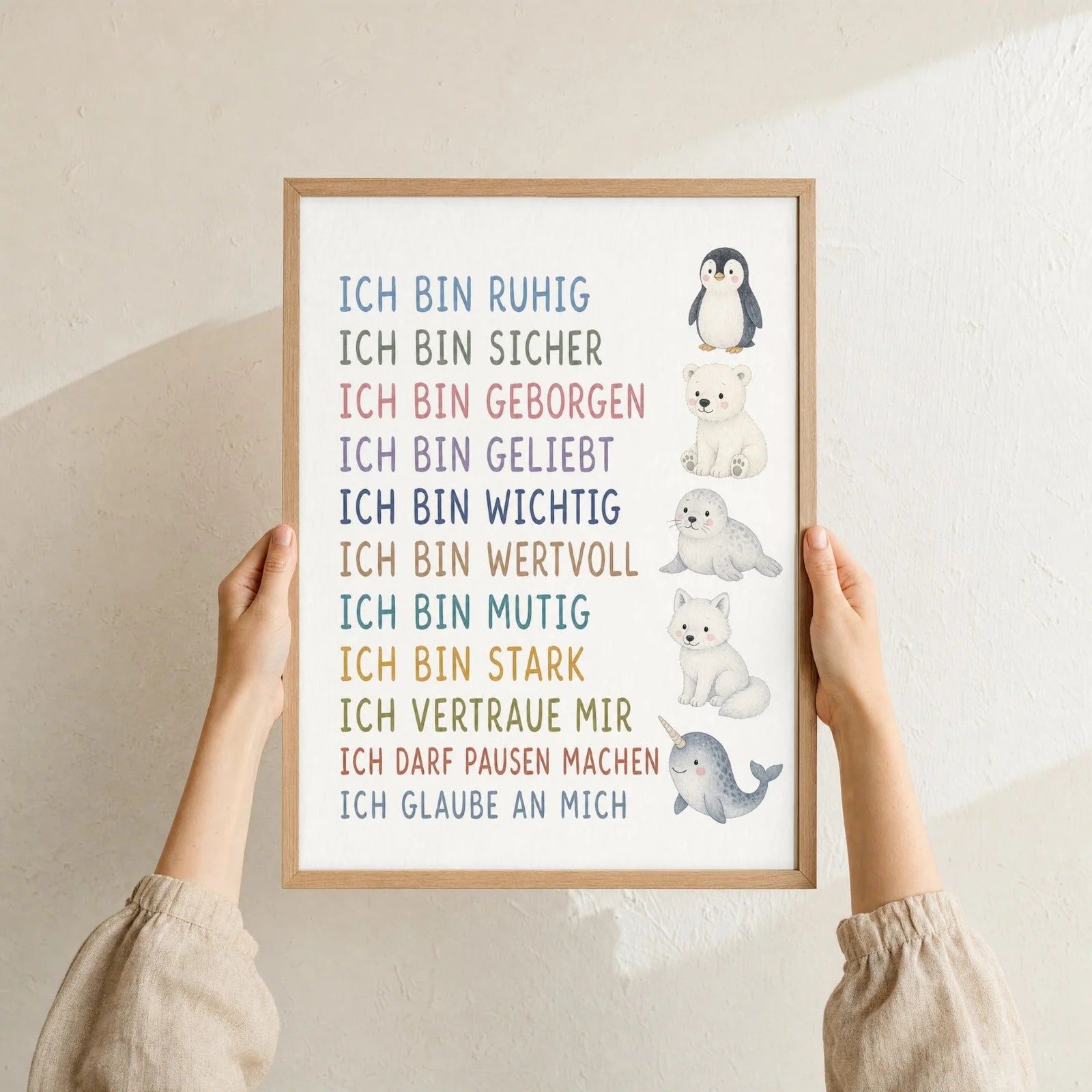 Affirmationsposter Kinderzimmer Arktistiere, Format 30 x 40 cm, Rahmen optional