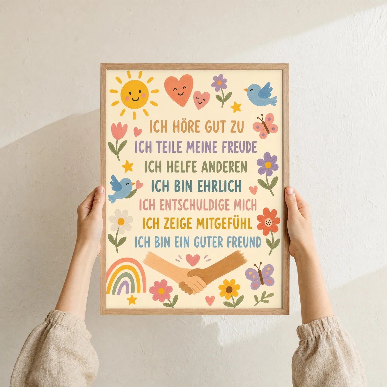 Affirmationsposter Kinderzimmer Blumenwiese Ich höre zu, Format 30 x 40 cm, Rahmen optional