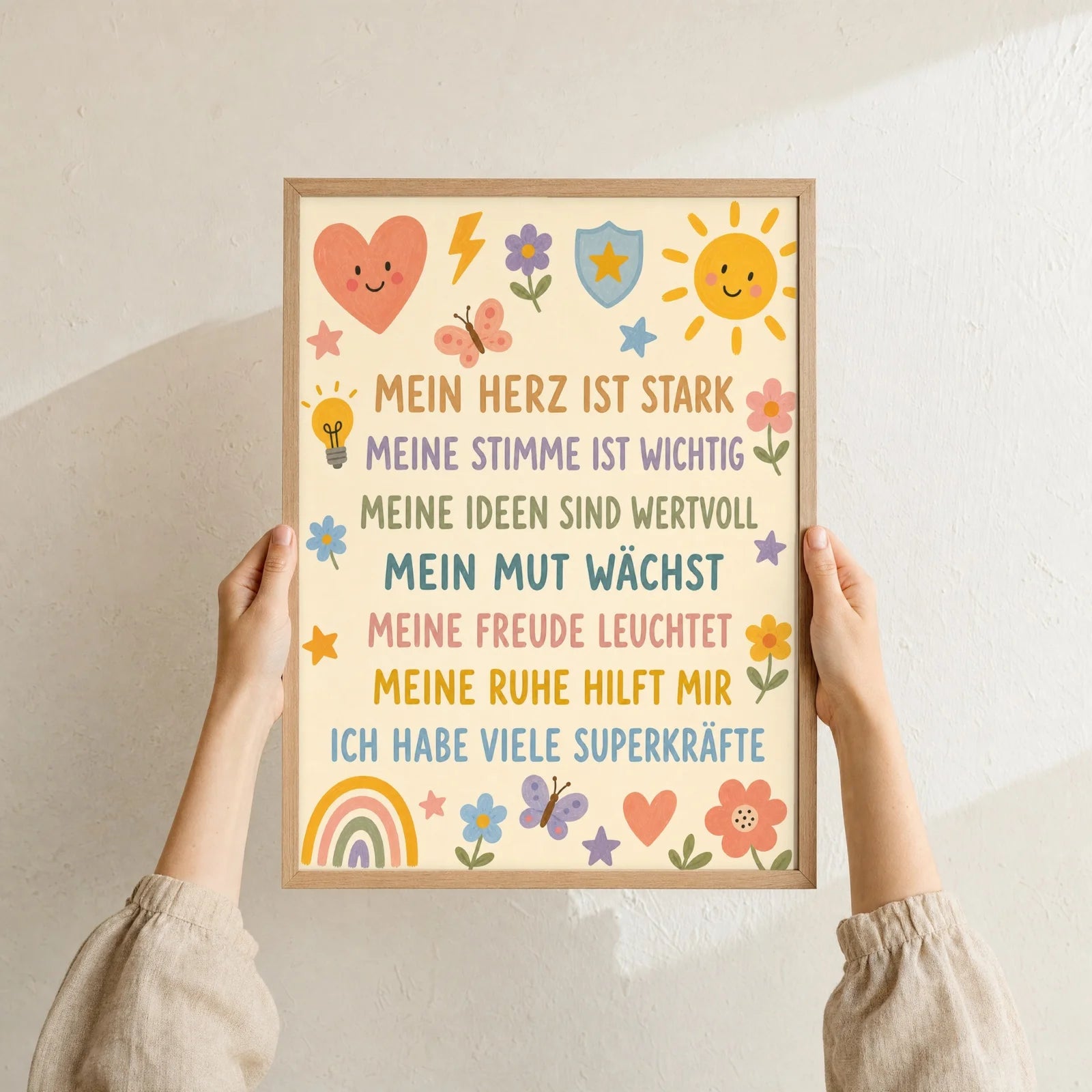 Affirmationsposter Kinderzimmer Blumenwiese SuperkrÀfte, Format 30 x 40 cm, Rahmen optional