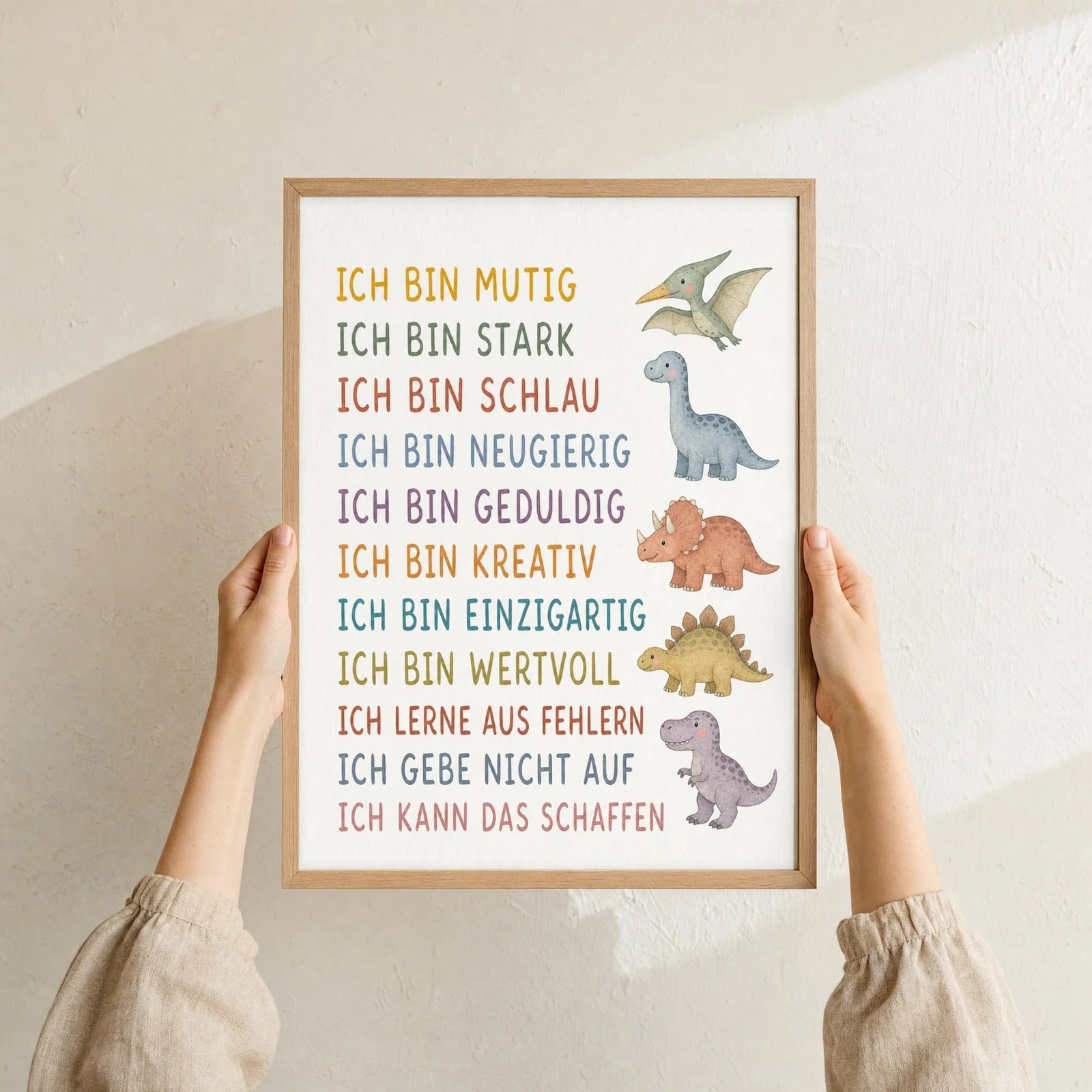 Affirmationsposter Kinderzimmer Dinos, Format 30 x 40 cm, Rahmen optional