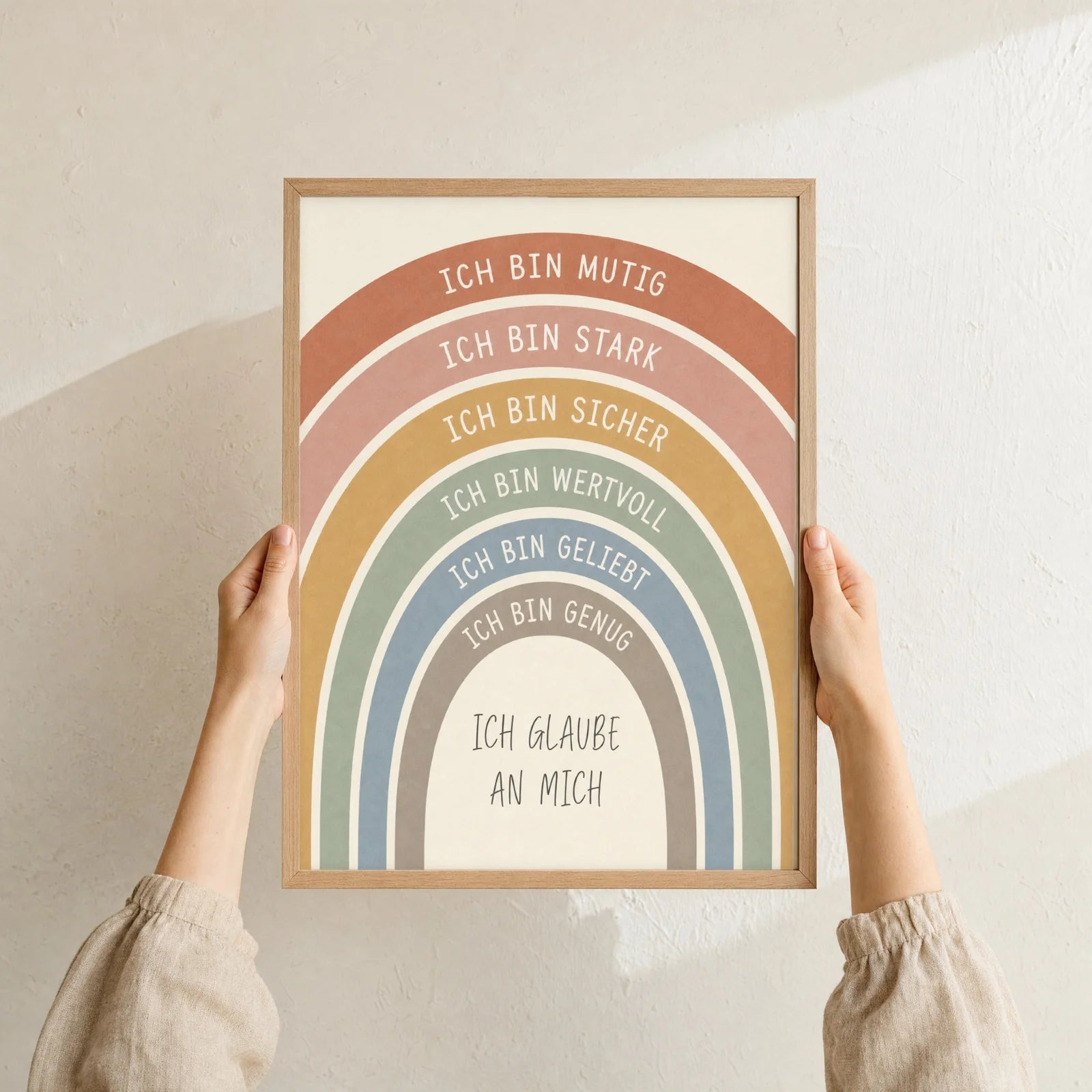 Affirmationsposter Kinderzimmer Regenbogen Creme, Format 30 x 40 cm, Rahmen optional
