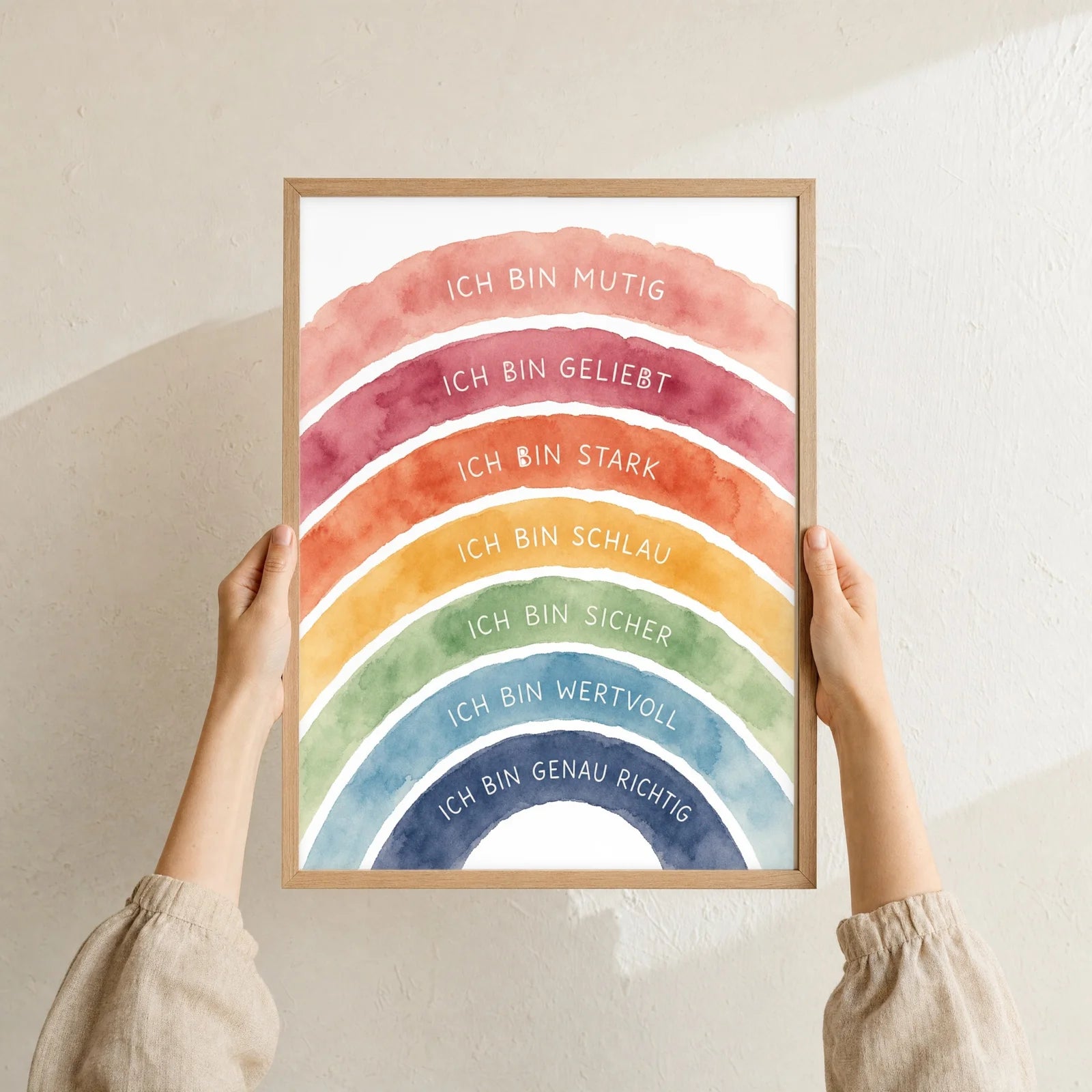 Affirmationsposter Kinderzimmer Regenbogen Ich bin bunt, Format 30 x 40 cm, Rahmen optional