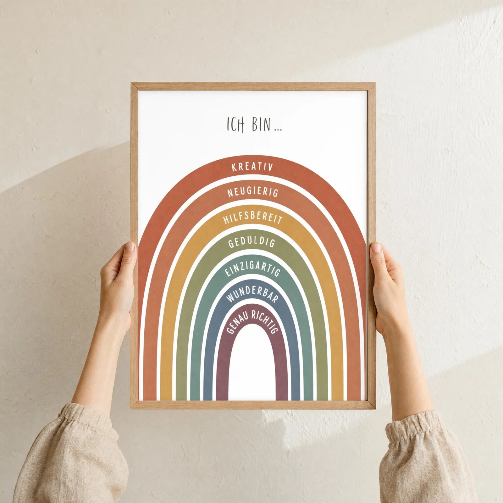 Affirmationsposter Kinderzimmer Regenbogen Terracotta, Format 30 x 40 cm, Rahmen optional