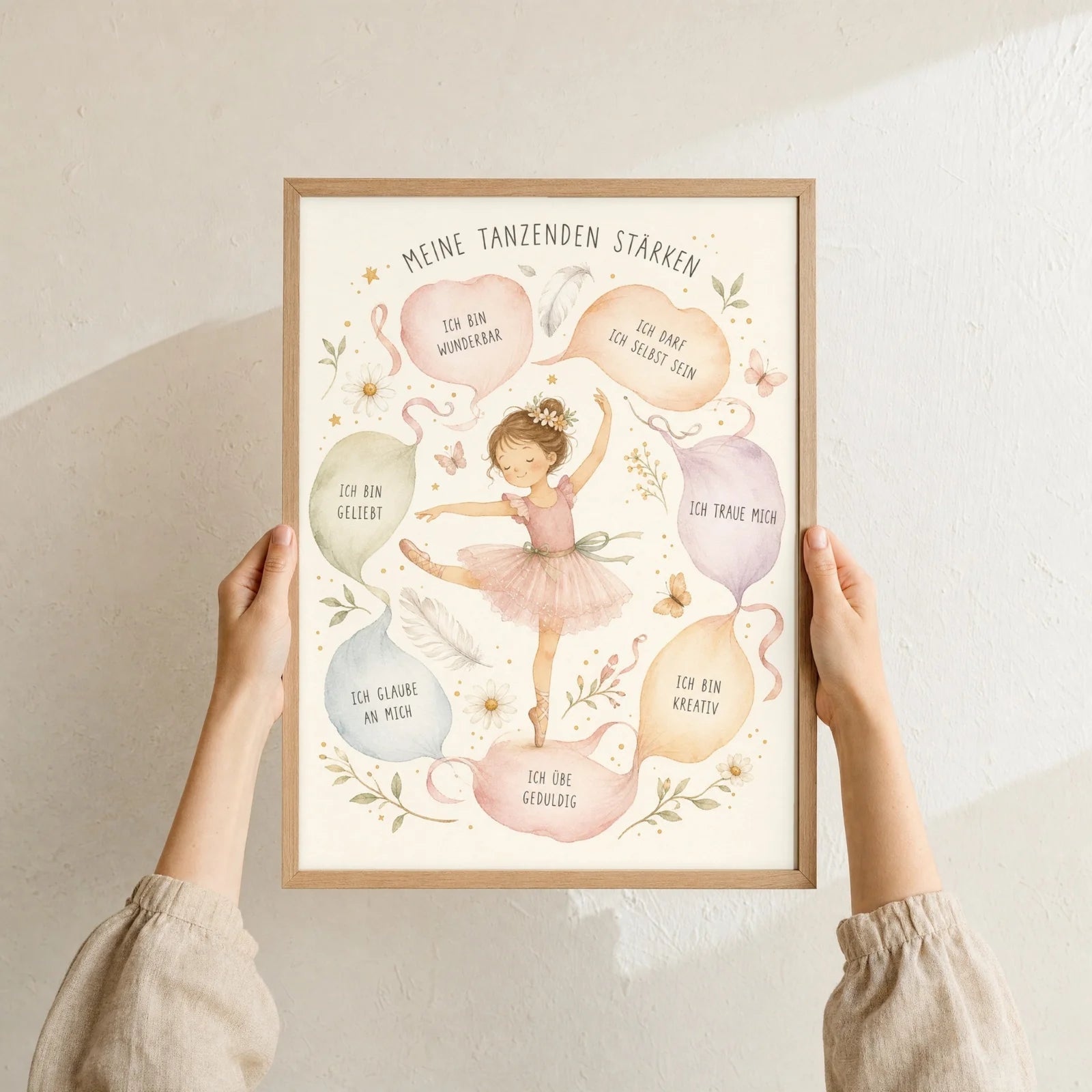 Affirmationsposter Kinderzimmer Tanzende StÀrken, Format 30 x 40 cm, Rahmen optional