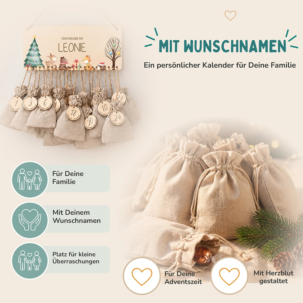 Personalisierbarer Adventskalender farbig - Waldfreunde