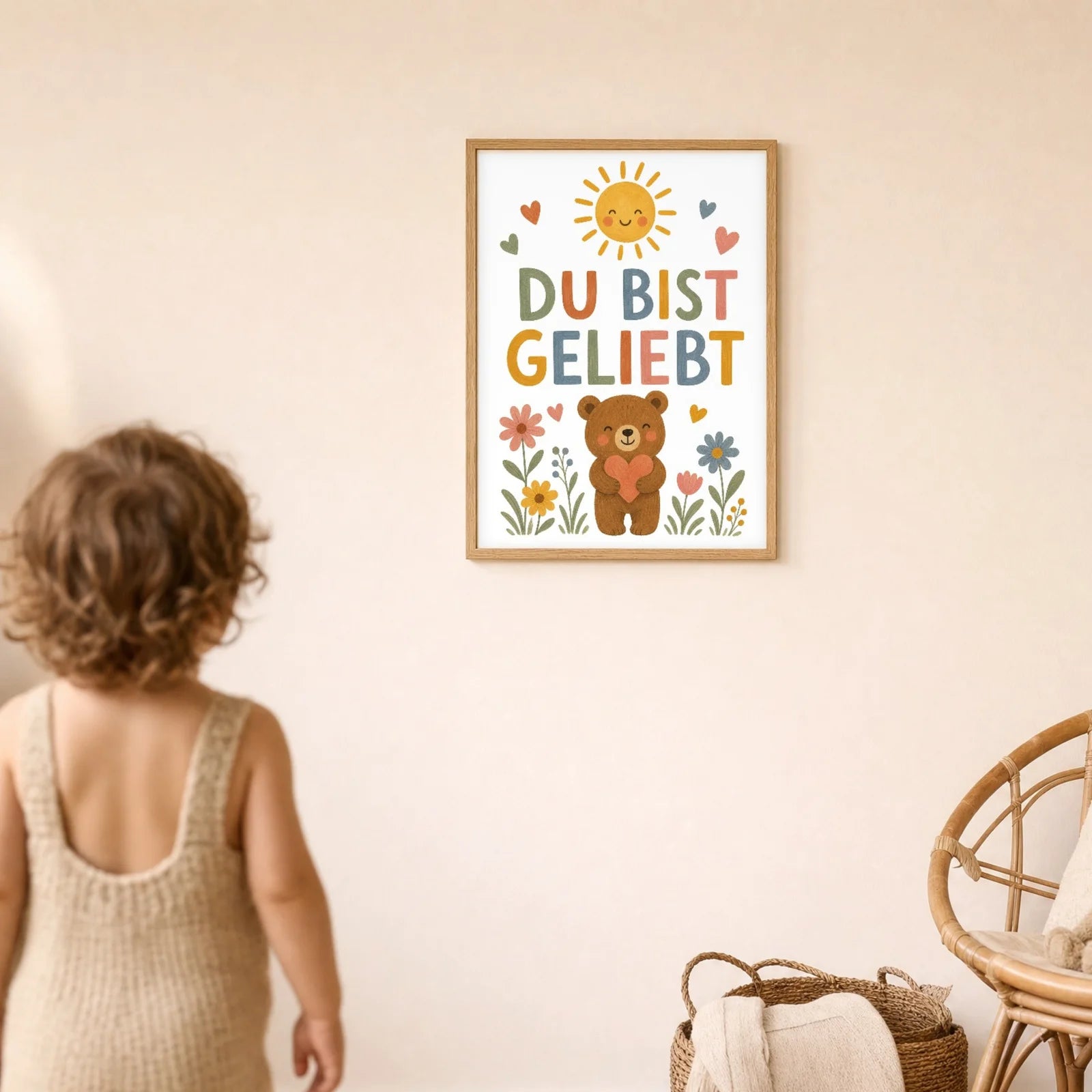 Affirmationsposter Kinderzimmer BĂ€r Du bist geliebt, im Detail auf 300 g Papier