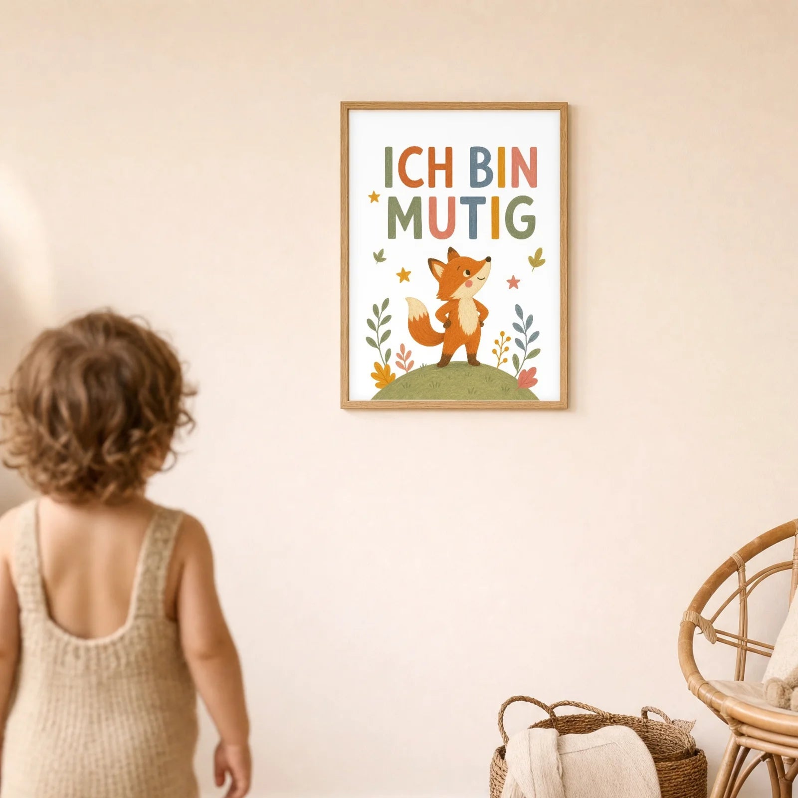 Affirmationsposter Kinderzimmer Fuchs Ich bin mutig, im Detail auf 300 g Papier