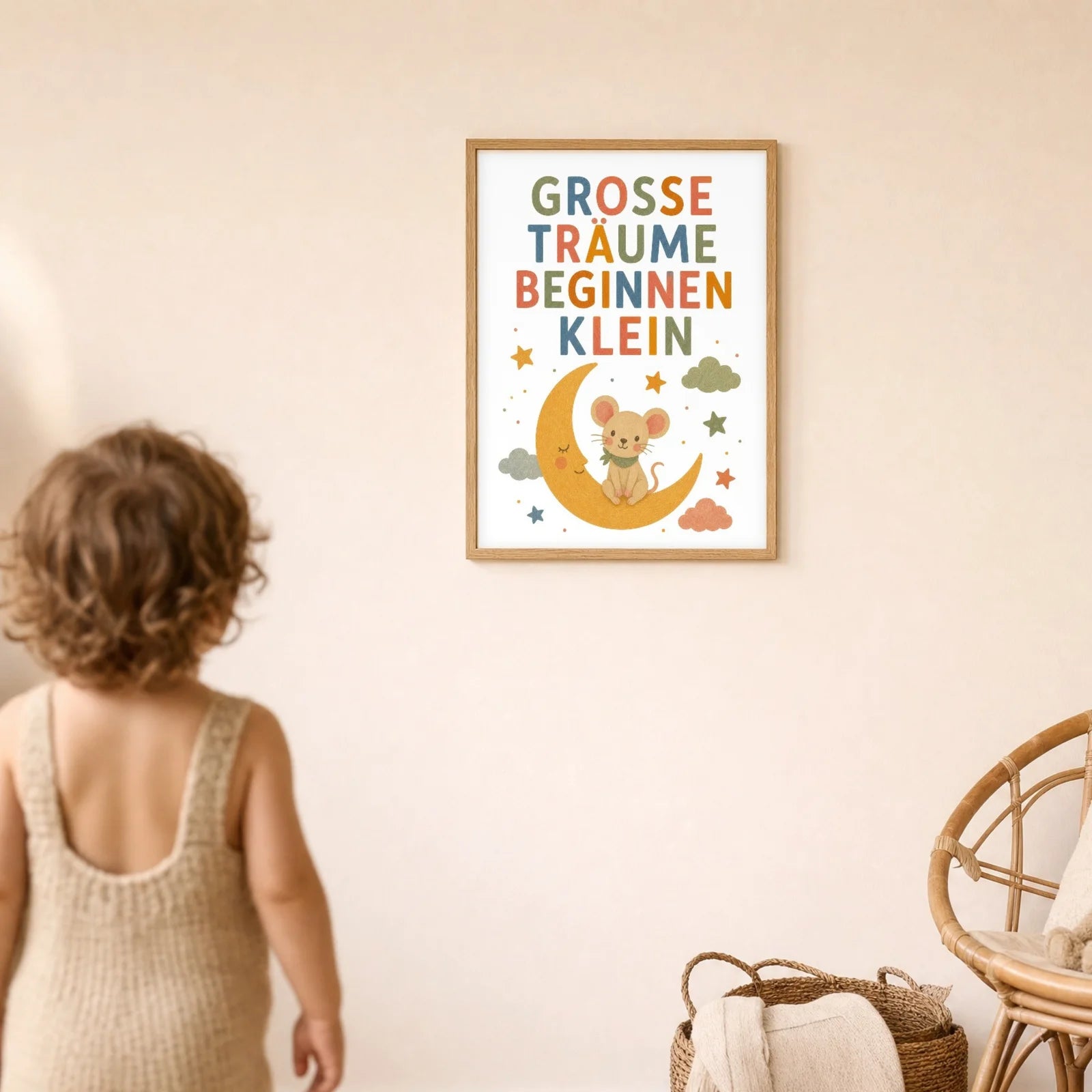 Affirmationsposter Kinderzimmer Maus Große Träume, im Detail auf 300 g Papier