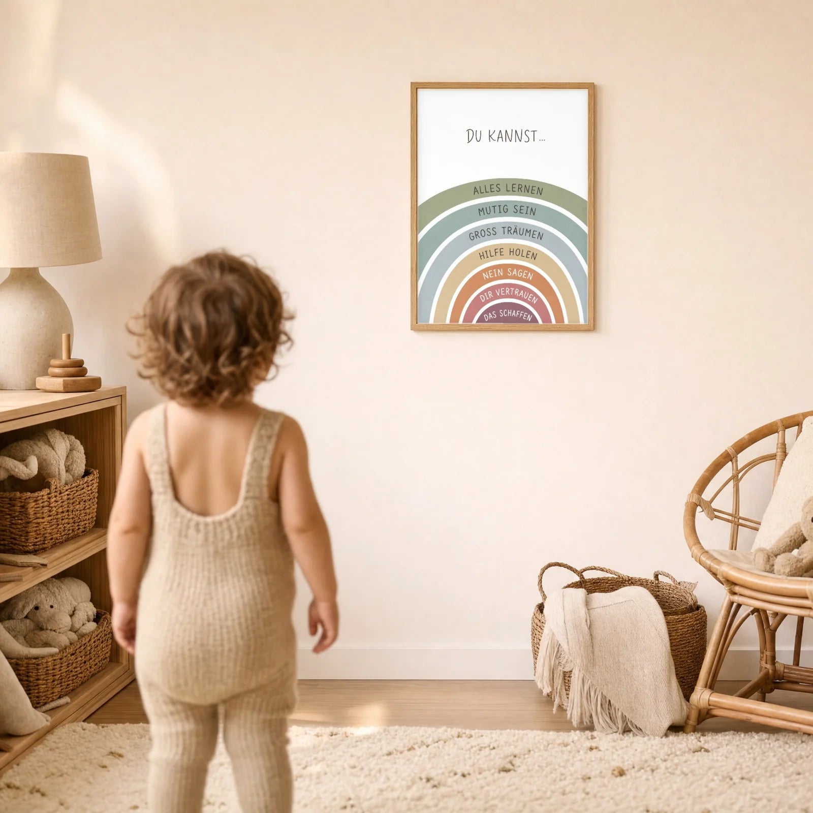 Affirmationsposter Kinderzimmer Regenbogen Du kannst, im Detail auf 300 g Papier