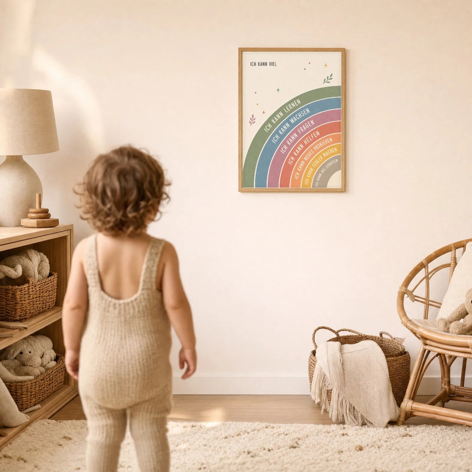 Affirmationsposter Kinderzimmer Regenbogen Ich kann viel, im Detail auf 300 g Papier