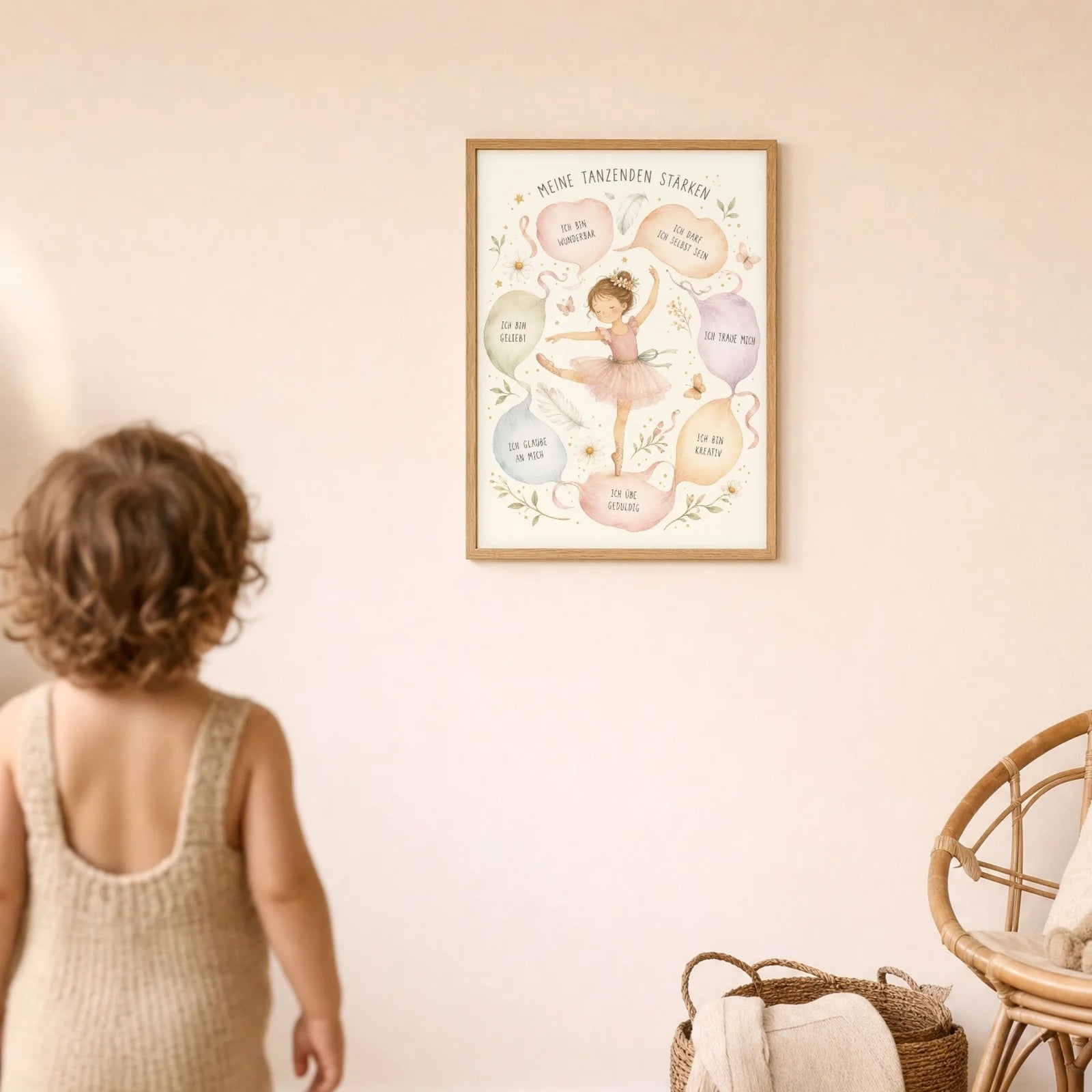 Affirmationsposter Kinderzimmer Tanzende StÀrken, im Detail auf 300 g Papier