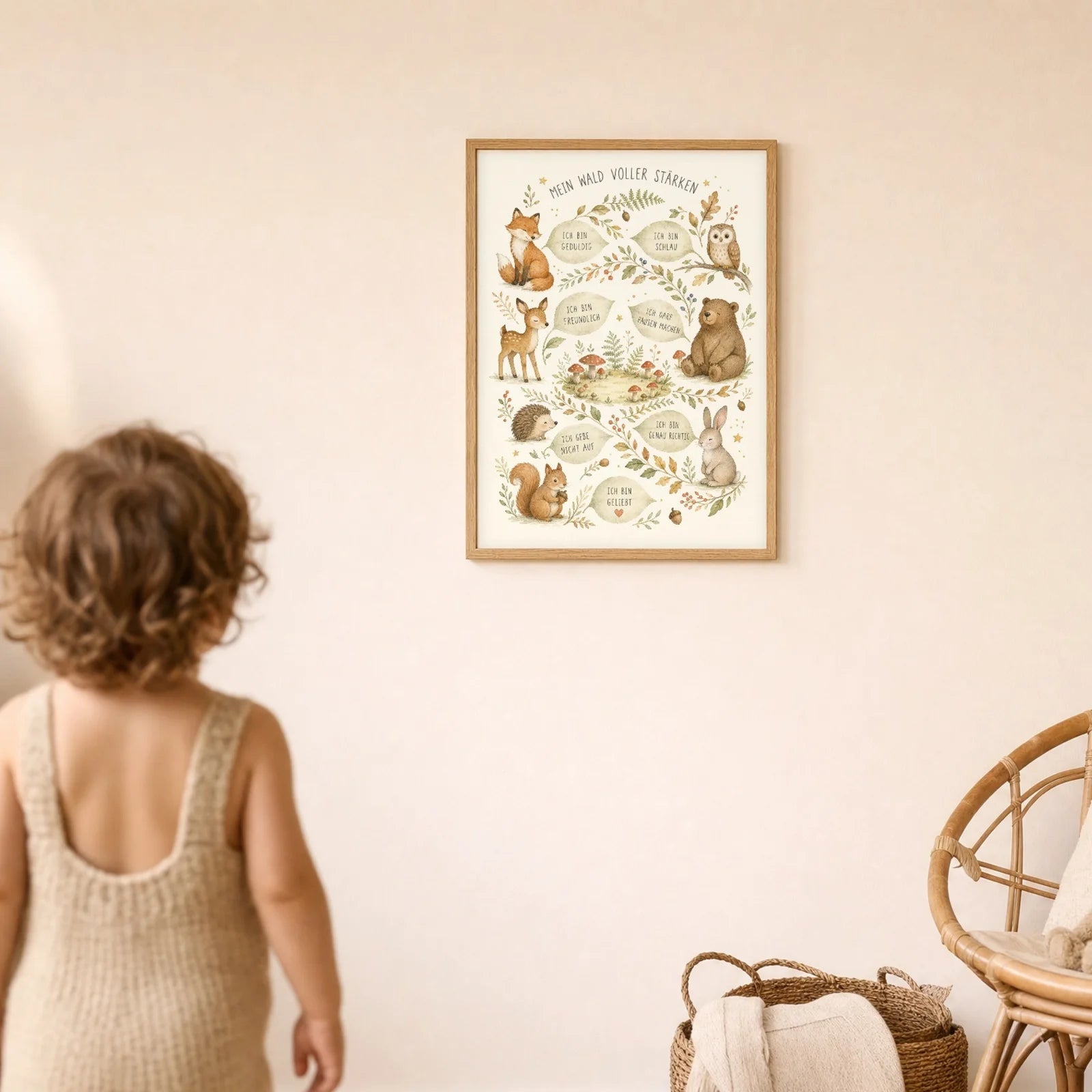 Affirmationsposter Kinderzimmer Wald voller StÀrken, im Detail auf 300 g Papier