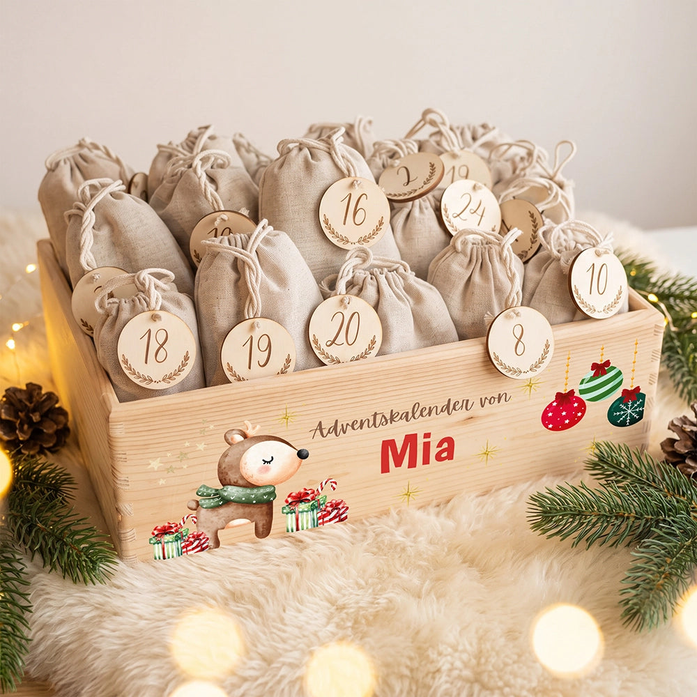 Personalisierter Adventskalender zum Befüllen - Reh mit Geschenken