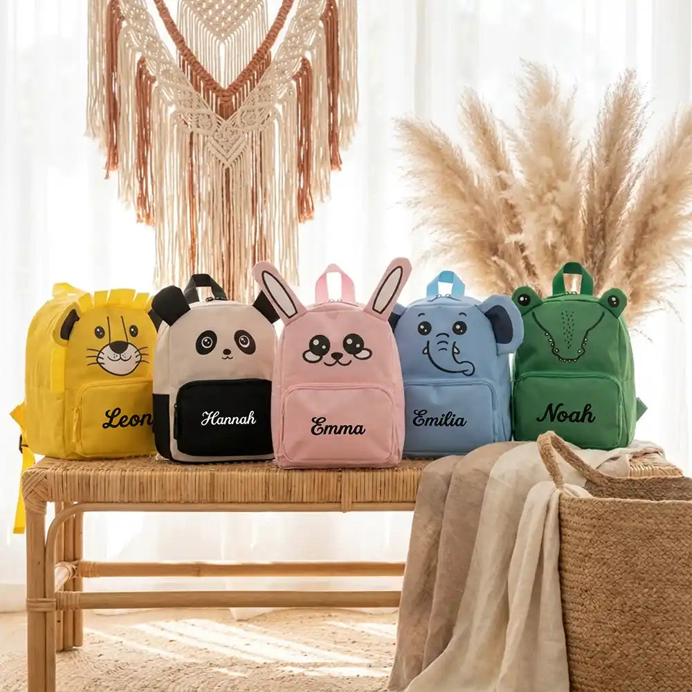 Personalisierter Kinderrucksack Panda, mit besticktem Namen, Tiermotiv