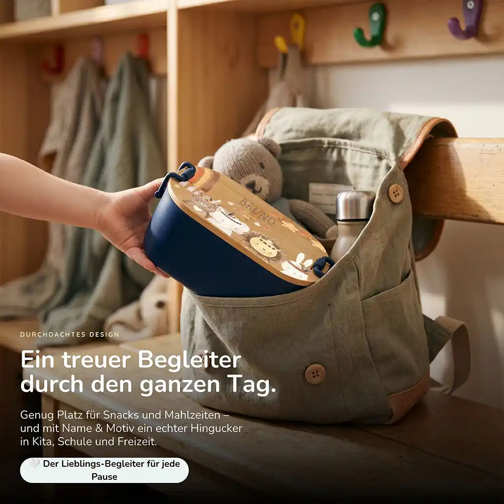 Brotdose Kinder personalisiert Safari Boho, Lunchbox mit Snacks und Obst