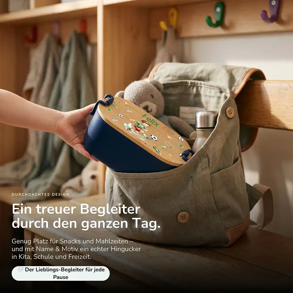 Brotdose Kinder personalisiert Fußballer, Lunchbox mit Snacks und Obst