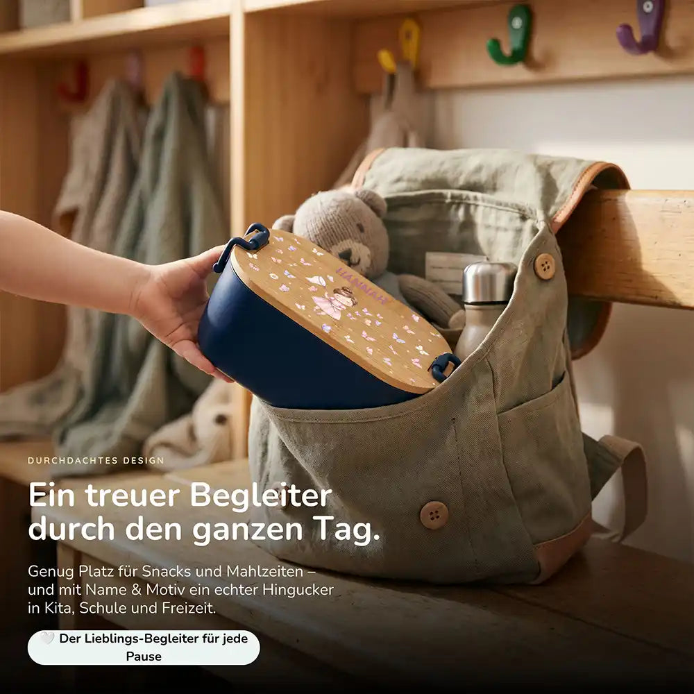 Brotdose Kinder personalisiert Mädchen Schmetterlinge, Lunchbox mit Snacks und Obst