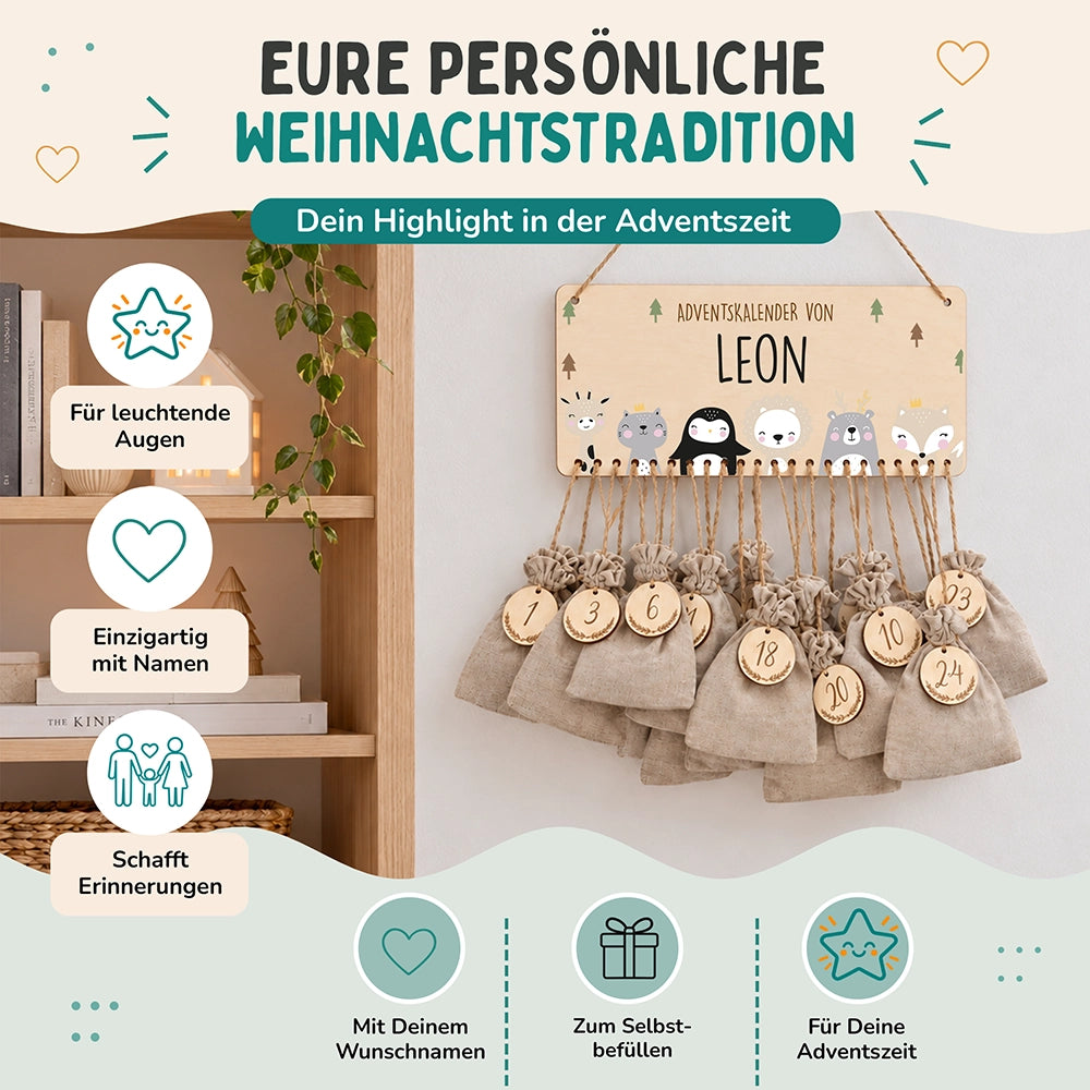 Personalisierbarer Adventskalender farbig - Winterfamilie