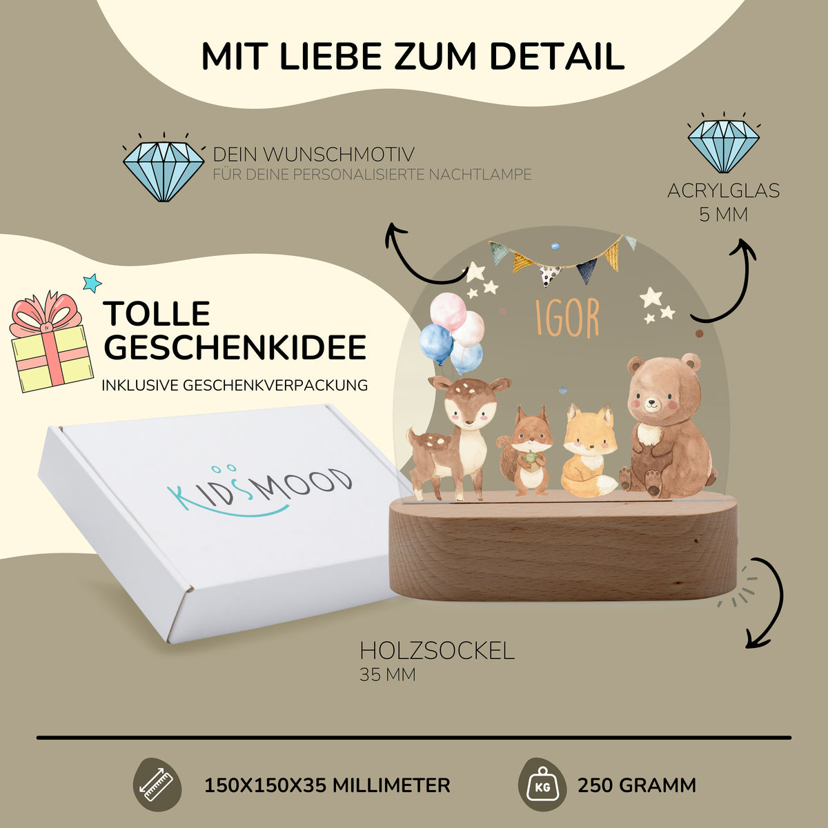 Nachtlicht Kinder personalisiert - Herzliche Tierfreunde