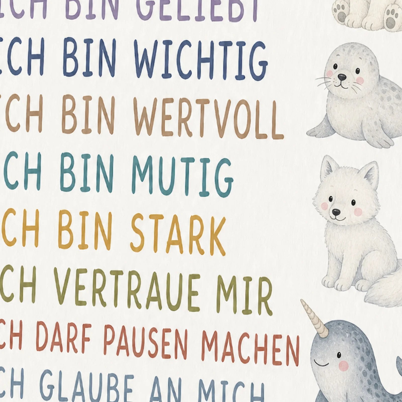 Affirmationsposter Kinderzimmer Arktistiere, als Wandbild im Format 30 x 40 cm