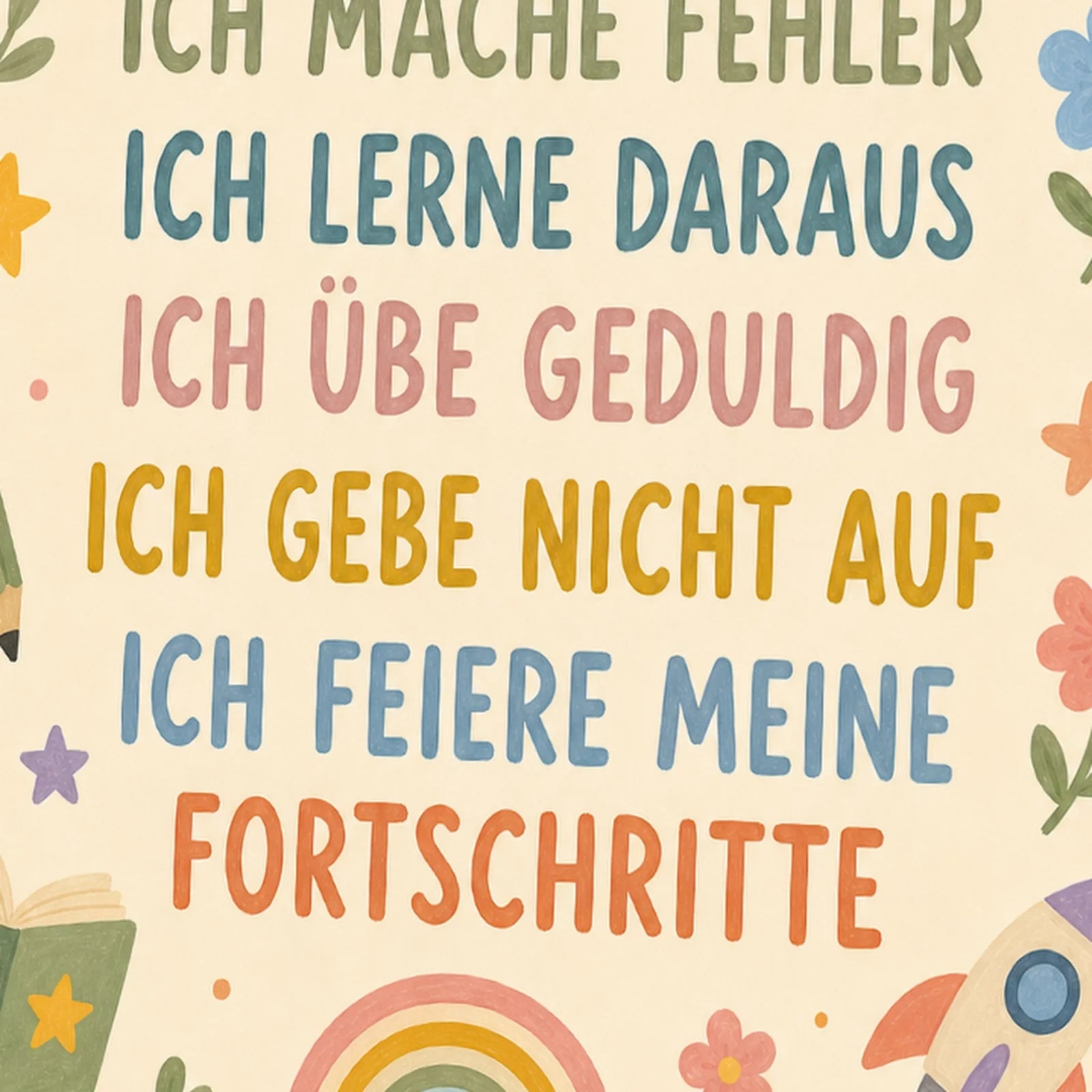 Affirmationsposter Kinderzimmer Blumenwiese Ich frage nach, als Wandbild im Format 30 x 40 cm