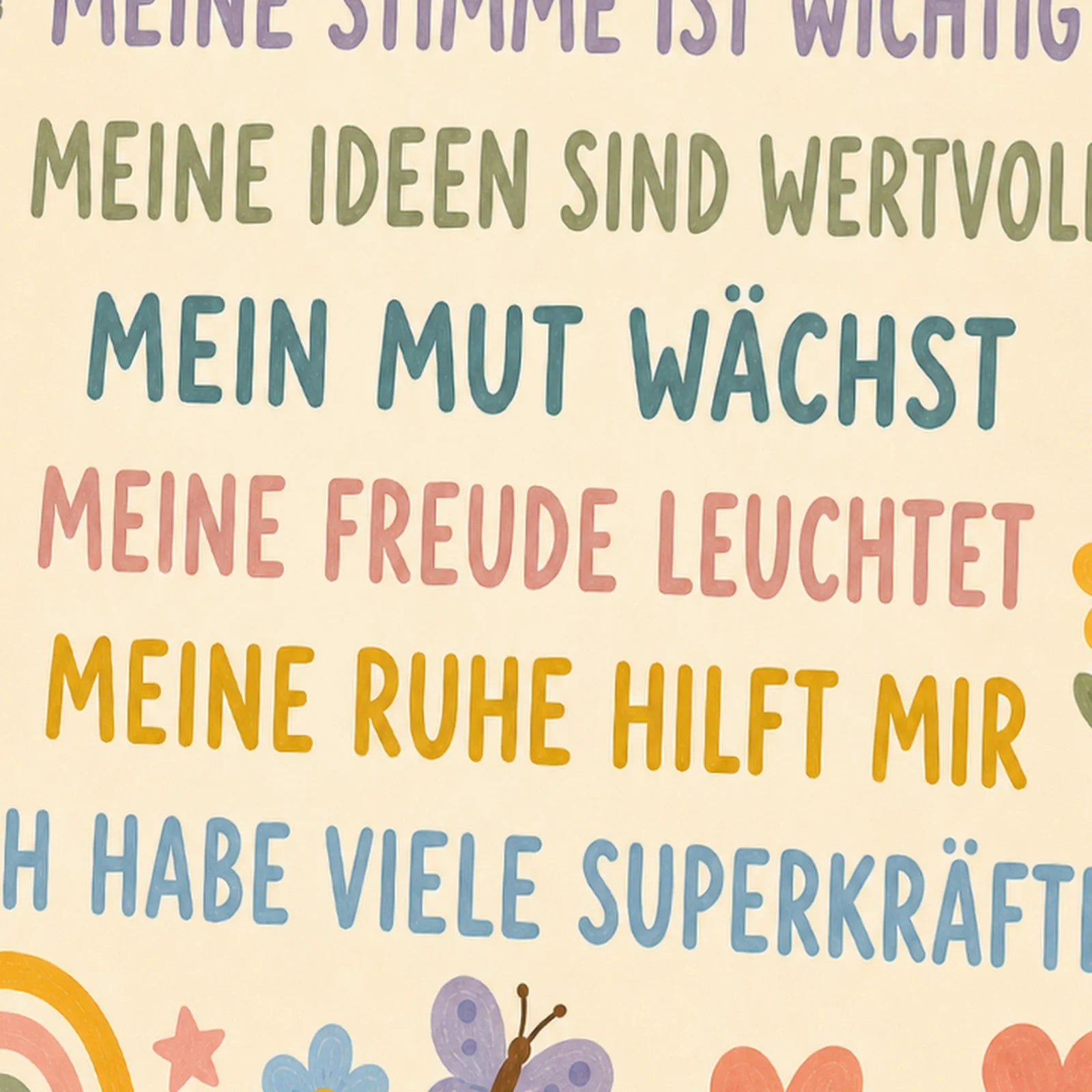Affirmationsposter Kinderzimmer Blumenwiese SuperkrÀfte, als Wandbild im Format 30 x 40 cm