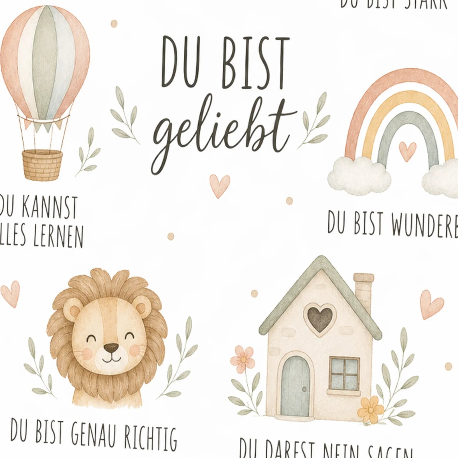 Affirmationsposter Kinderzimmer Collage Du bist geliebt, als Wandbild im Format 30 x 40 cm