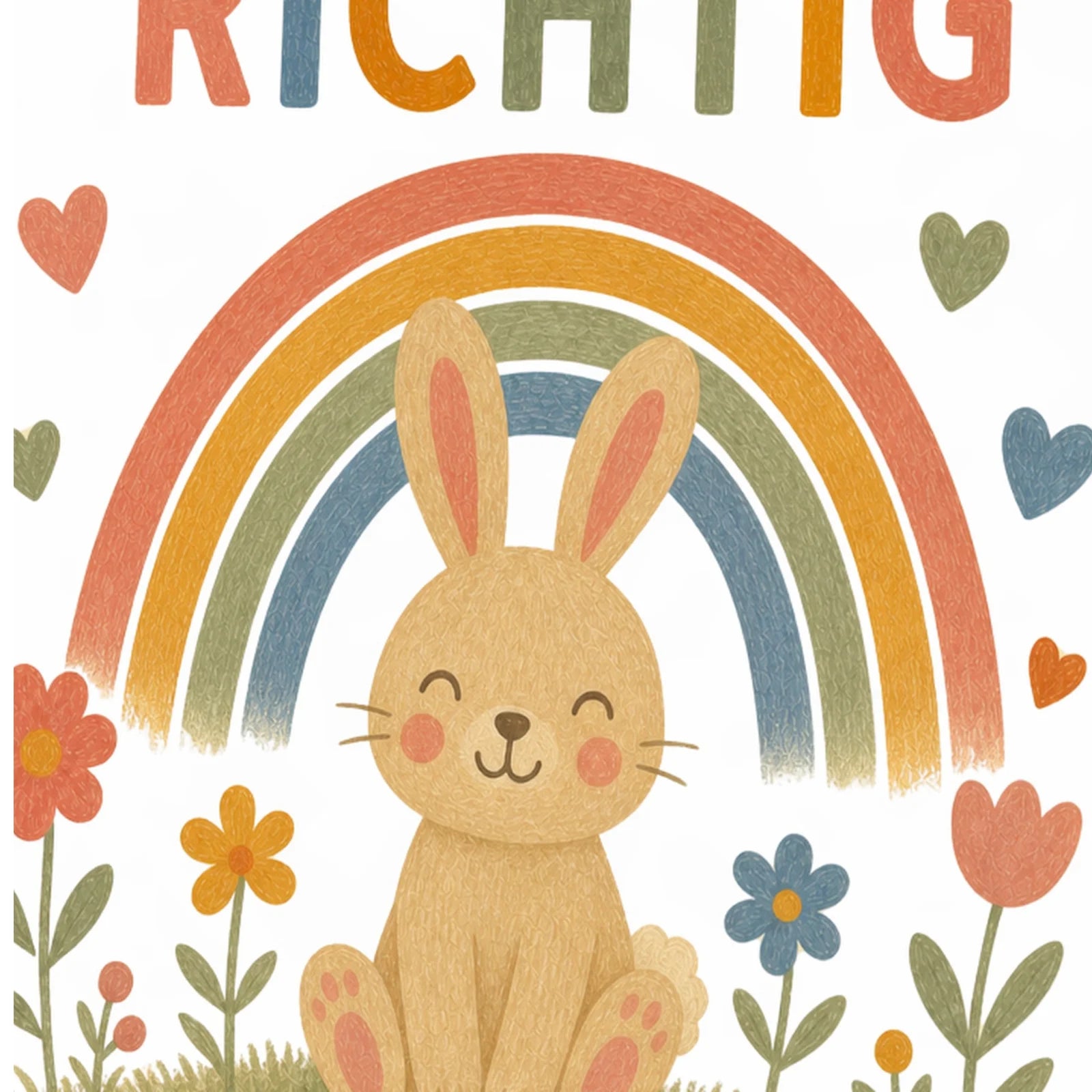 Affirmationsposter Kinderzimmer Hase Ich bin genau richtig, als Wandbild im Format 30 x 40 cm