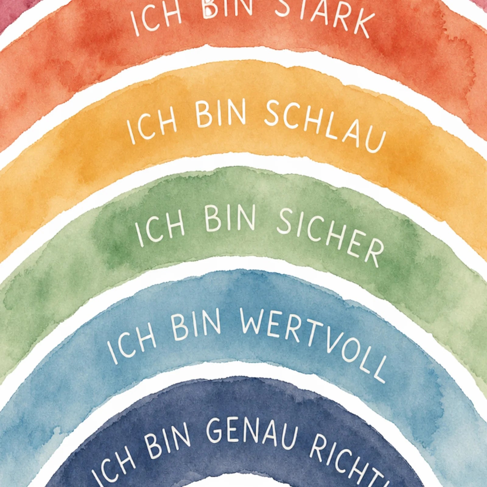 Affirmationsposter Kinderzimmer Regenbogen Ich bin bunt, als Wandbild im Format 30 x 40 cm