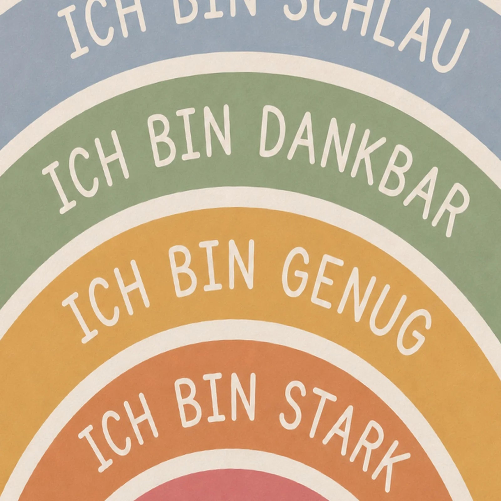 Affirmationsposter Kinderzimmer Regenbogen Ich bin freundlich, als Wandbild im Format 30 x 40 cm