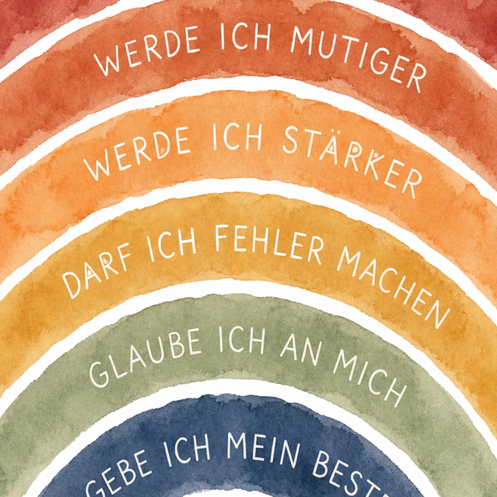 Affirmationsposter Kinderzimmer Regenbogen Jeden Tag, als Wandbild im Format 30 x 40 cm