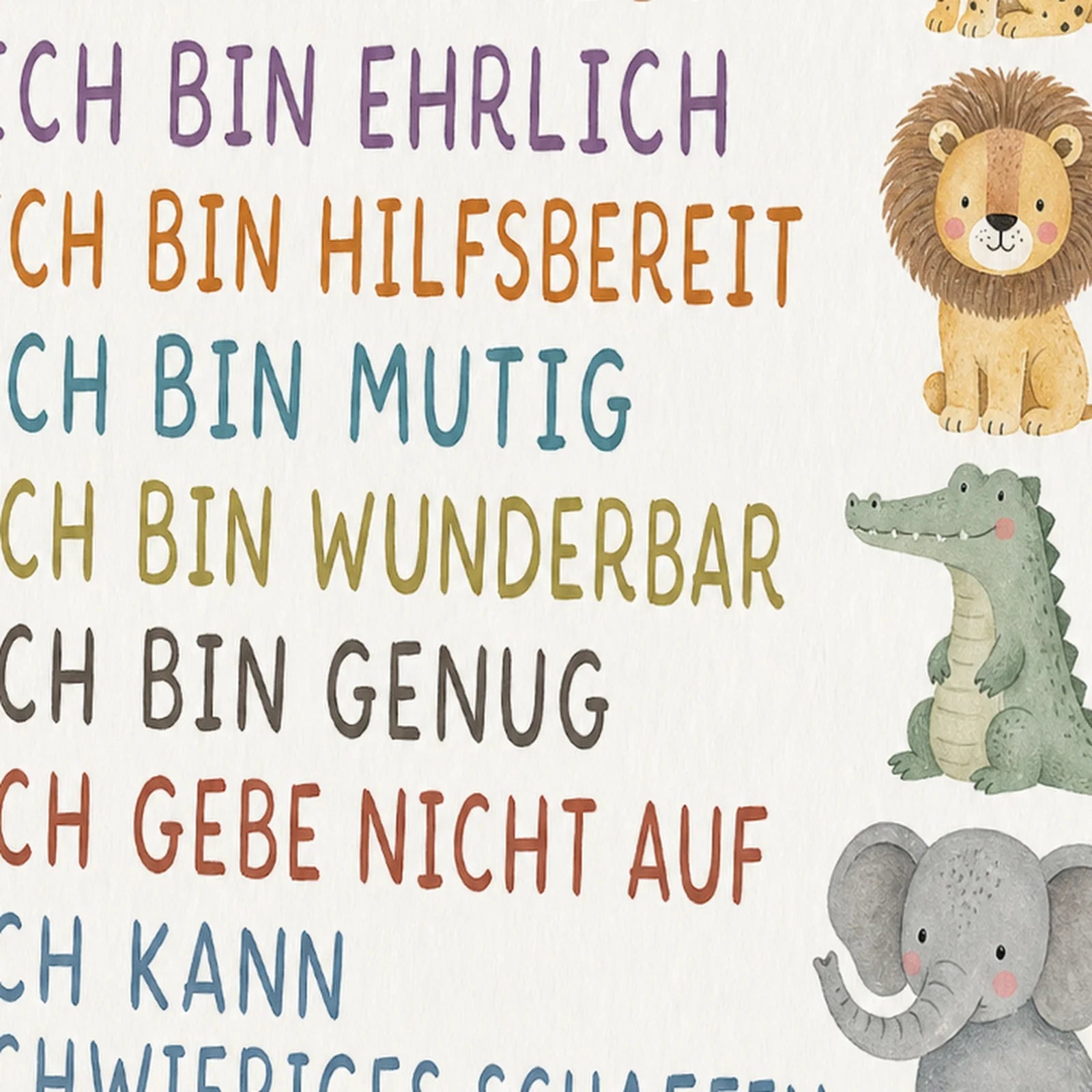 Affirmationsposter Kinderzimmer Safaritiere, als Wandbild im Format 30 x 40 cm