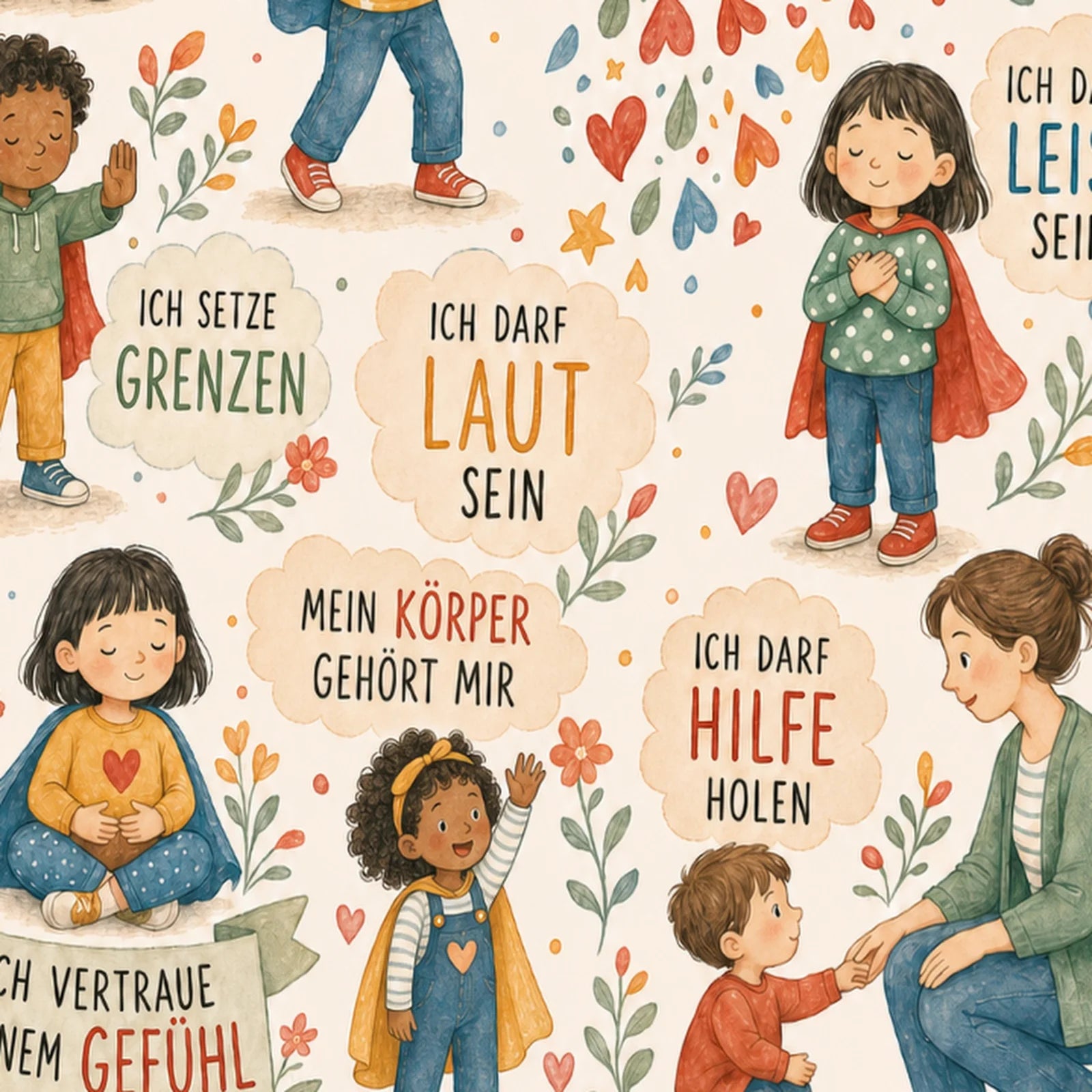 Affirmationsposter Kinderzimmer Wimmelbild Meine Stimme, als Wandbild im Format 30 x 40 cm