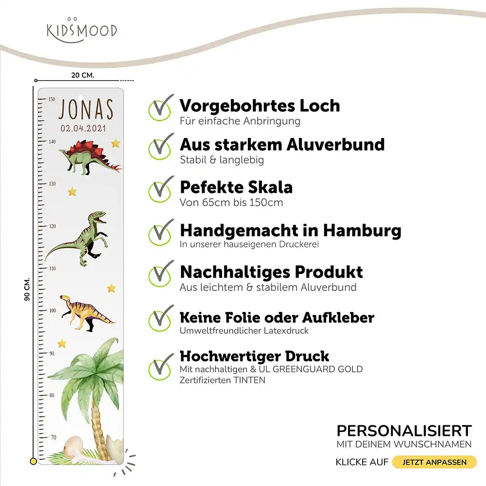 Messlatte Kinder Holz & Aluverbund - Dinosaurier