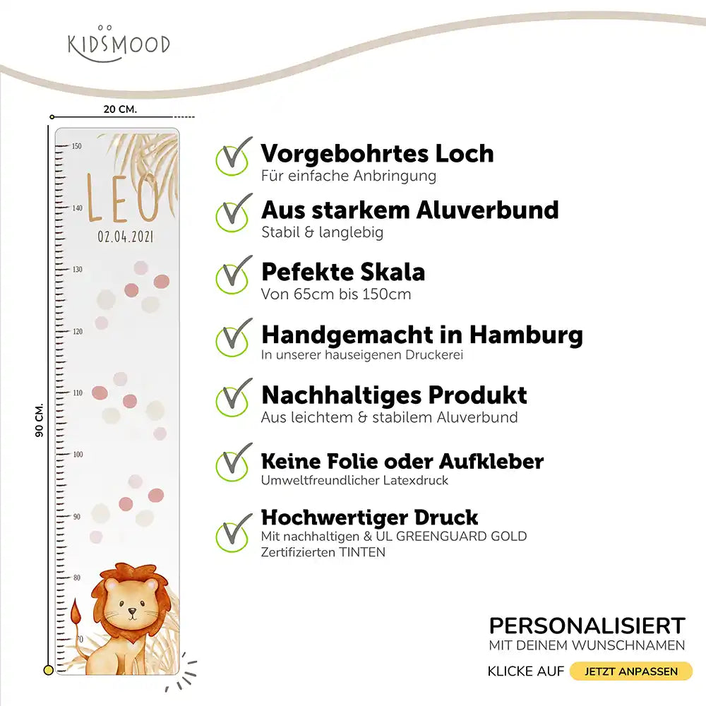 Messlatte Kinder Holz & Aluverbund - Löwe