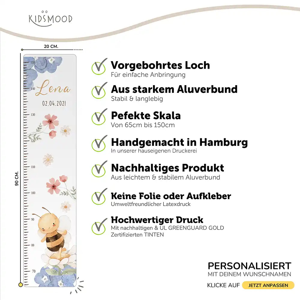 Messlatte Kinder Holz & Aluverbund - Biene