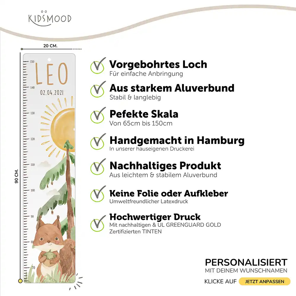 Messlatte Kinder Holz & Aluverbund - Eichhörnchen