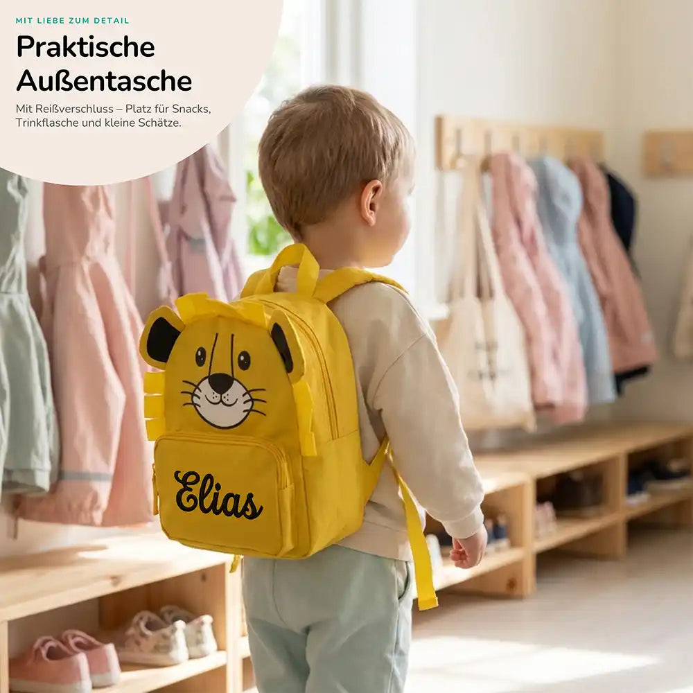 Personalisierter Kinderrucksack Löwe, praktische AuĂentasche fĂŒr Kita und Schule