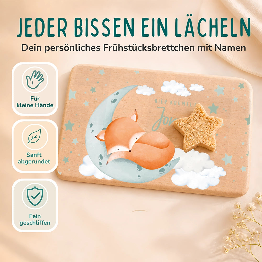 Schneidebrett Holz personalisiert - Baby Fuchs
