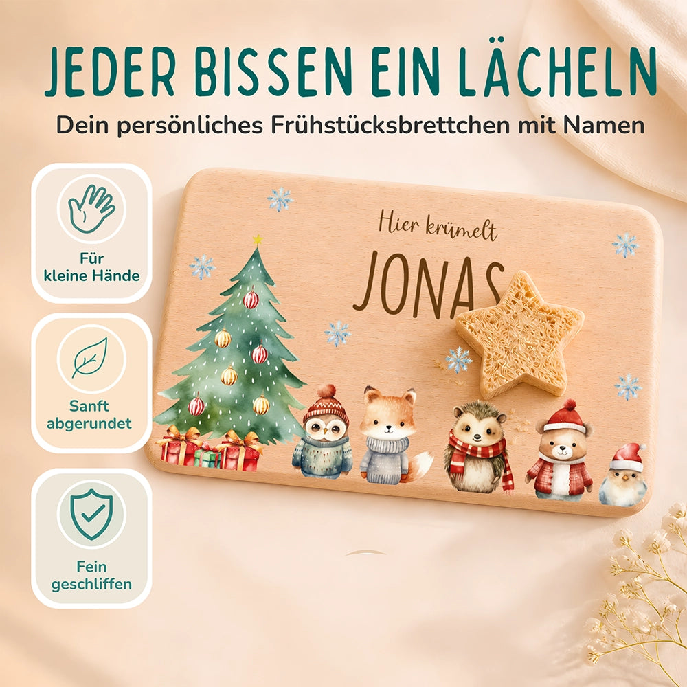 Frühstücksbrettchen Weihnachten mit Tierfreunden - Geschenk Weihnachten