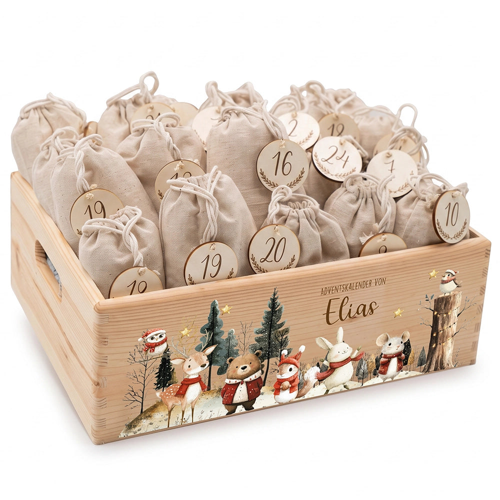 Adventskalender zum Befüllen "Weihnachten im Winterwald" personalisiert