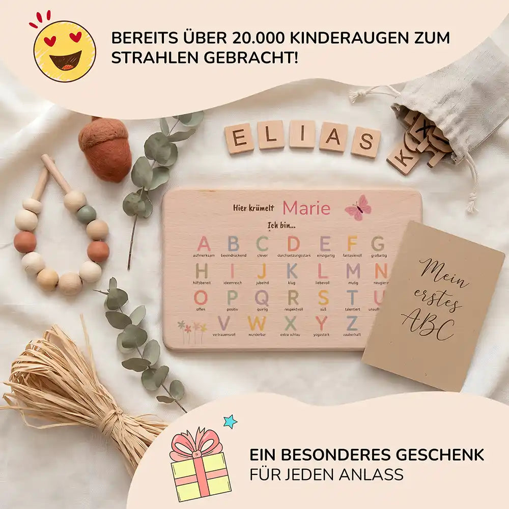 ABC Brettchen Kinder personalisiert Schmetterling pastell – Mein erstes ABC Lifestyle