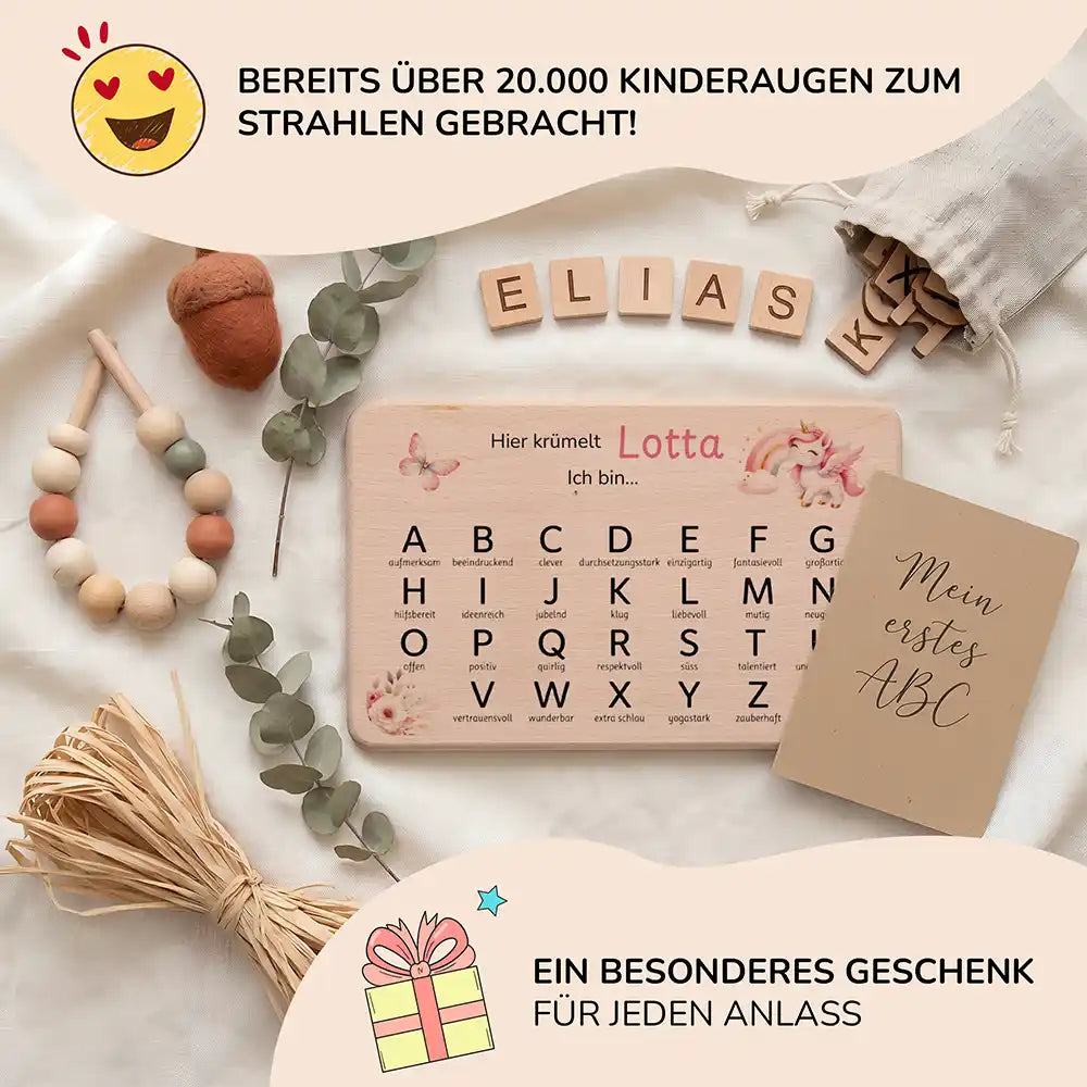 ABC Brettchen Kinder personalisiert Einhorn Wildblumen – Mein erstes ABC Lifestyle